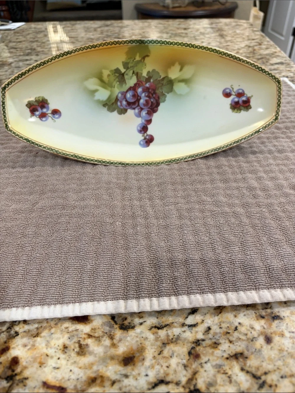 Antique Three Crown China Porcelain Relish Dish featuring a hand-paint Grapes